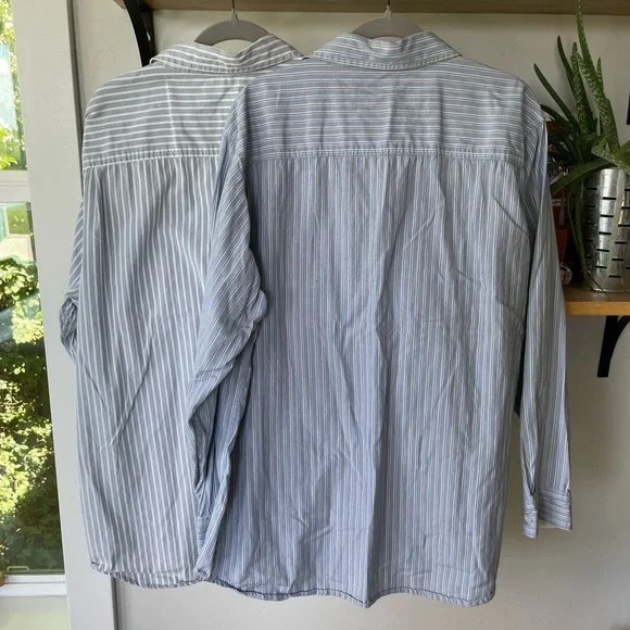 Old Navy Set/2 Blue Gray White Striped Woven Button Down Men’s Dress Shirts XL - Picture 6 of 10